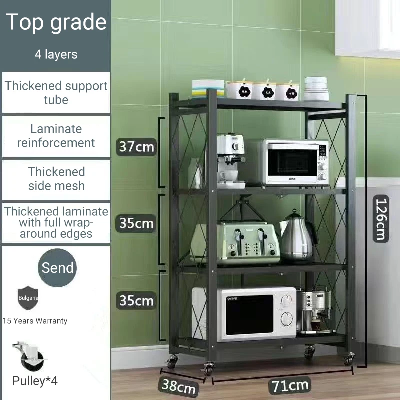 

Portable Folding Large Iron Shelf Floor Multi-Layer Bookcase Display For Living Room Kitchen Storage Microwave Oven Mobile Shelf