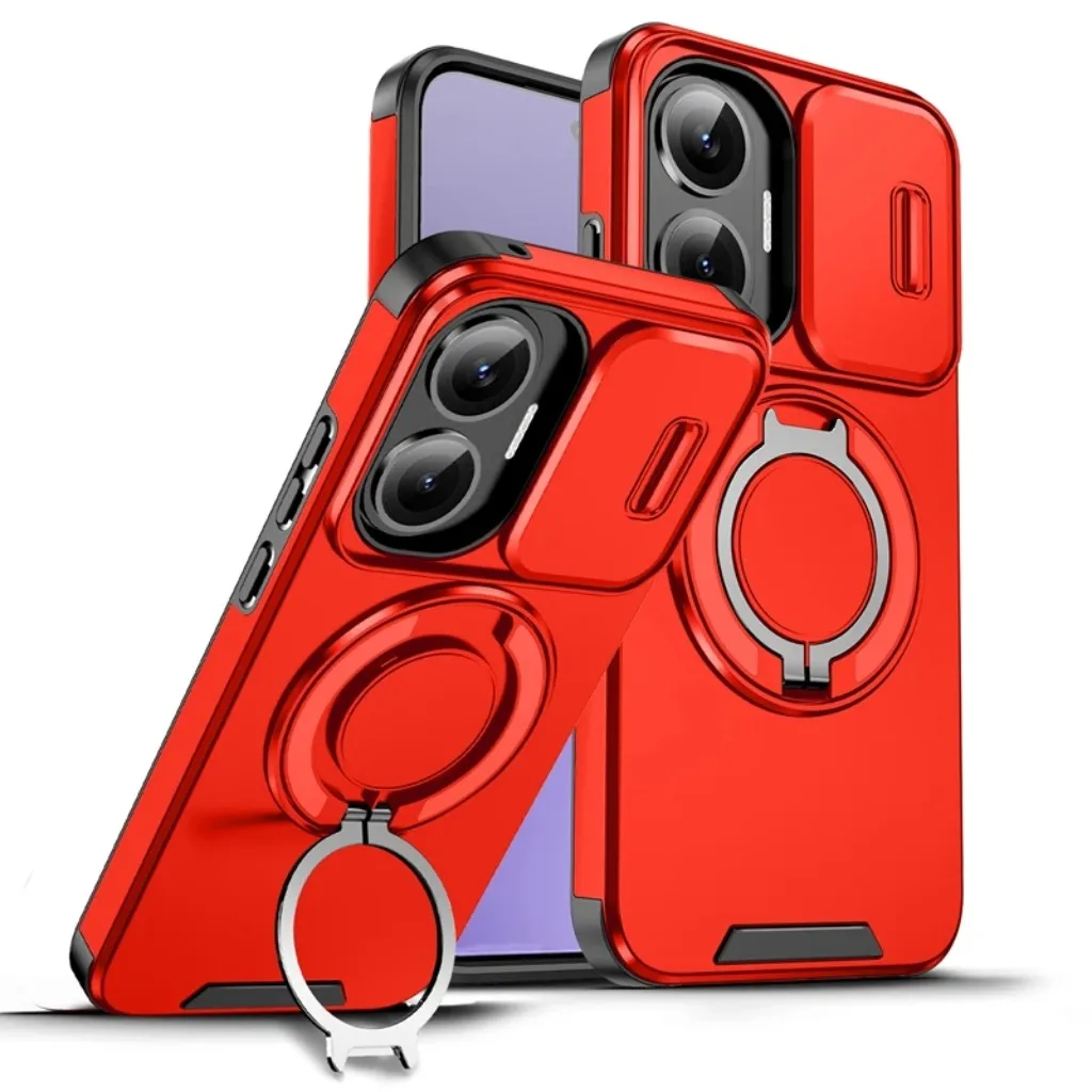 Shockproof Armor Phone Case with Magnetic Ring Holder and Kickstand - Hard PC Protective Cover