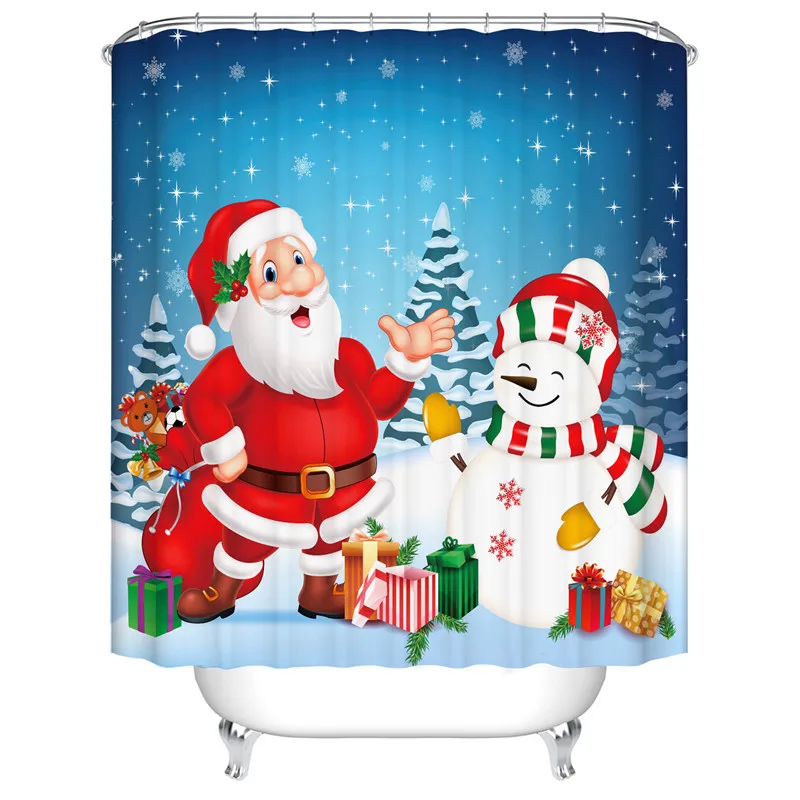 Christmas Bath Curtains Home Decor Winter Snowflake Snowman Santa Claus