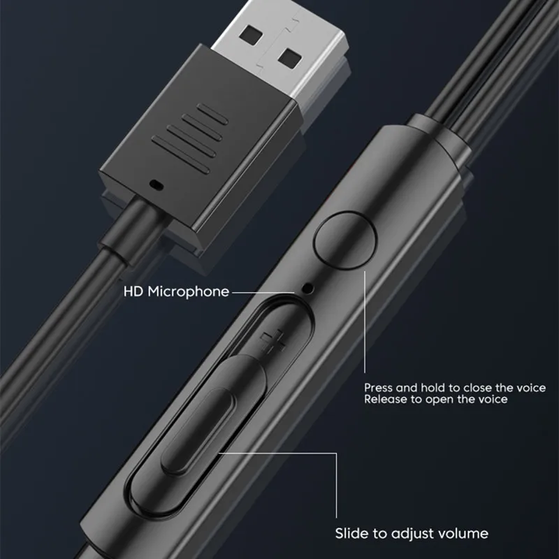 3M Long USB Wired Headphones In-ear Earphones With Mic USB-A Cable Handsfree Headset Gaming USB Earbuds For Desktop Laptop PC 4