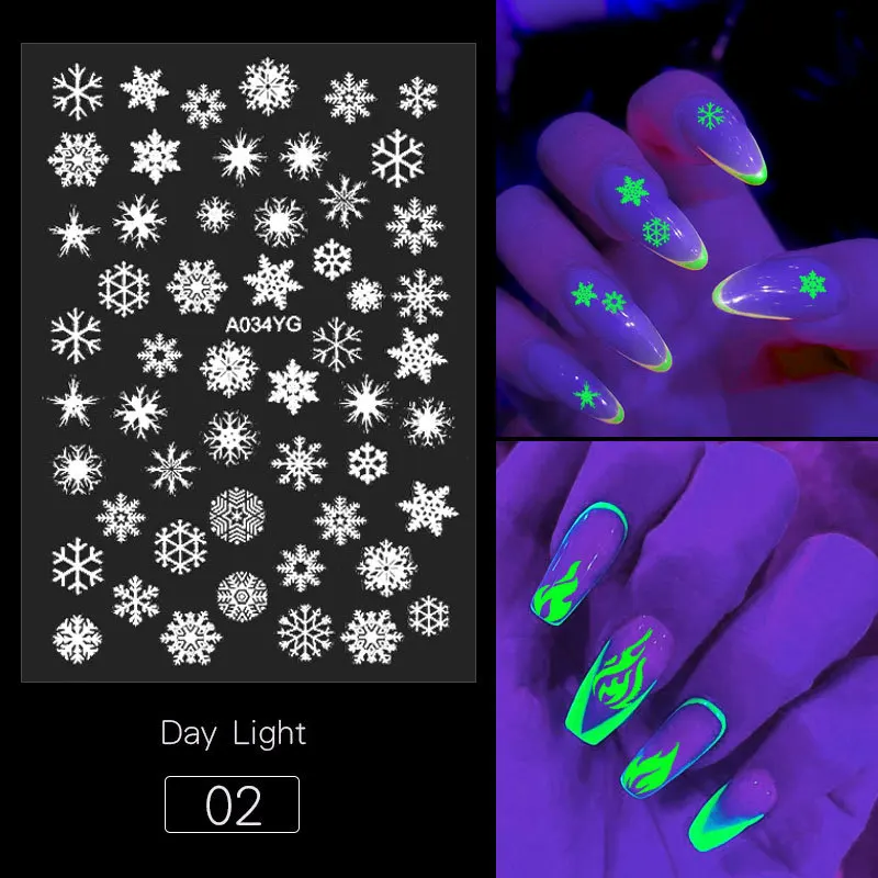 

Luminous Butterfly Flame Snowflowers Halloween Adhesive 3D Nail Sticker Christmas Decal DIY Tips Nail Art Decor Glow in The Dark