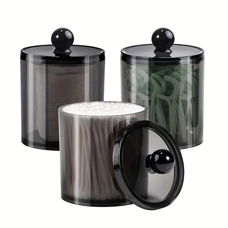 Bathroom Jar Black Plastic Makeup Organizer Cotton Pad Storage Box Cotton Swabs Rod Cosmetics Jewelry Organizer Empty Container 3