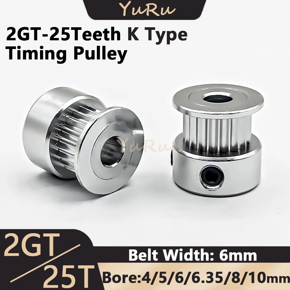 

2GT 2M 25Teeth Timing Pulley Bore 4 5 6 6.35 8 10mm Belt Width 6mm Tensioning Wheel 25T Synchronous Belt Pulley 25Teeth