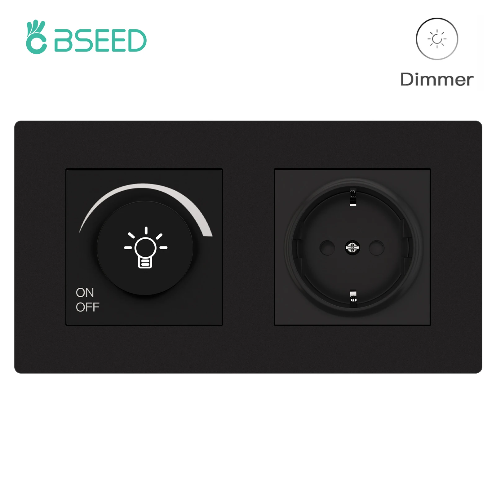 Interruptor Bseed-dimmer Botão Rotativo com Tomada de Parede Tomadas Usb Tipo-c Interruptor de Luz de Parede Ajustando a Luz Moldura de Plástico Preto