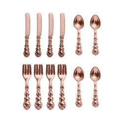 12-Piece Gold and Silver Miniature Dollhouse Cutlery Set (Bronze-Type 2)