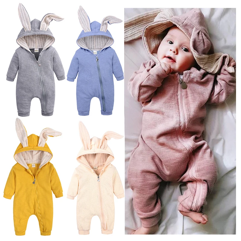 

Cute Big Ear Bunny Baby Hoodie Outfits Rompers Cotton Zipper Baby Rompers Spring Autumn Newborn Clothes Infant Onesie 0-18 Month