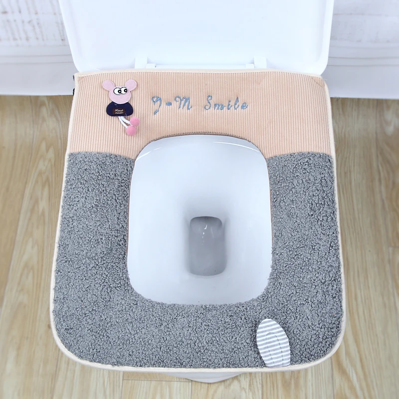 Cartoon Cute Plush Square Toilet Cushion Bathroom Accessories Keep Warm with Zipper Waterproof Household Toilet Mat Washable 4