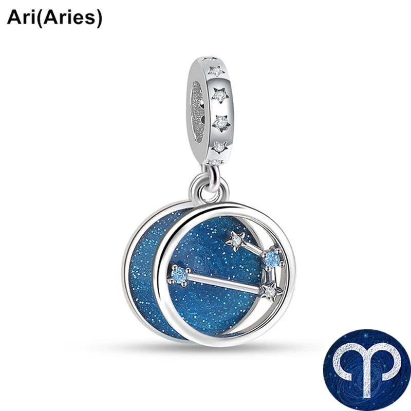 New Blue 925 Sterling Silver Zodiac Constellation Pendant Charm DIY Dangle Bead Fit Original Pendant Bracelet Charm Jewelry Gift 5