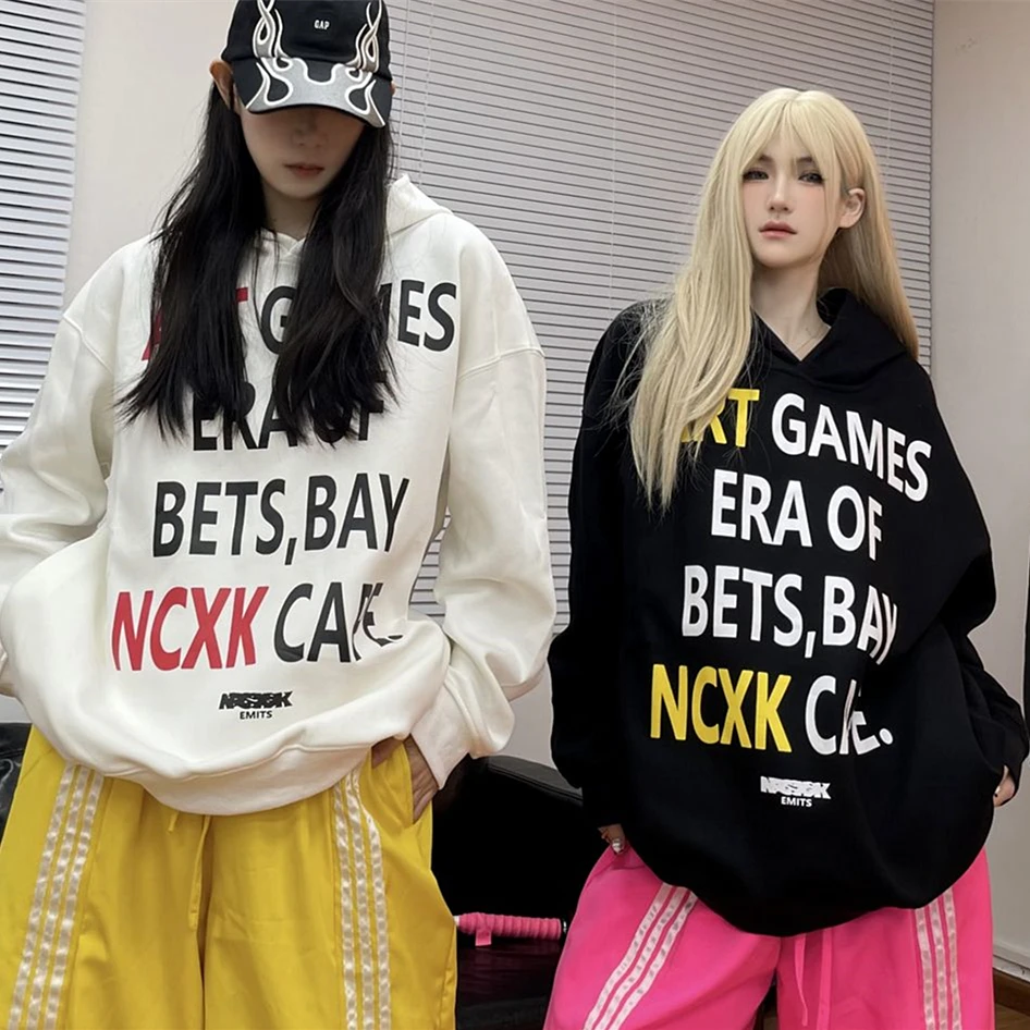 

High Street Brand Letter Print Sweatshirts Pure Cotton Oversized Hoodies Men Women Hip Hop Fun Clothes dark Winter Loose Casual