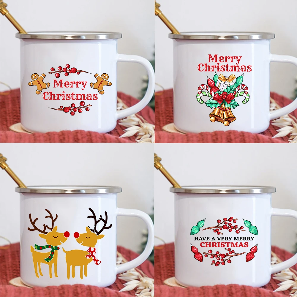 

Кружка с принтом падуба оленя, кружки для напитков, сока, кофе, Детские эмалированные кружки для молока и овса, рождественские чашки, домашнее украшение, рождественский подарок