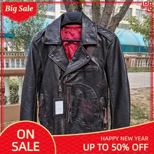 

2022 Vintage Black Genuine Leather Jacket Men Motorcycle Style Large Size 6XL Real Thick Cowhide Winter Biker Coat 110kg Wear