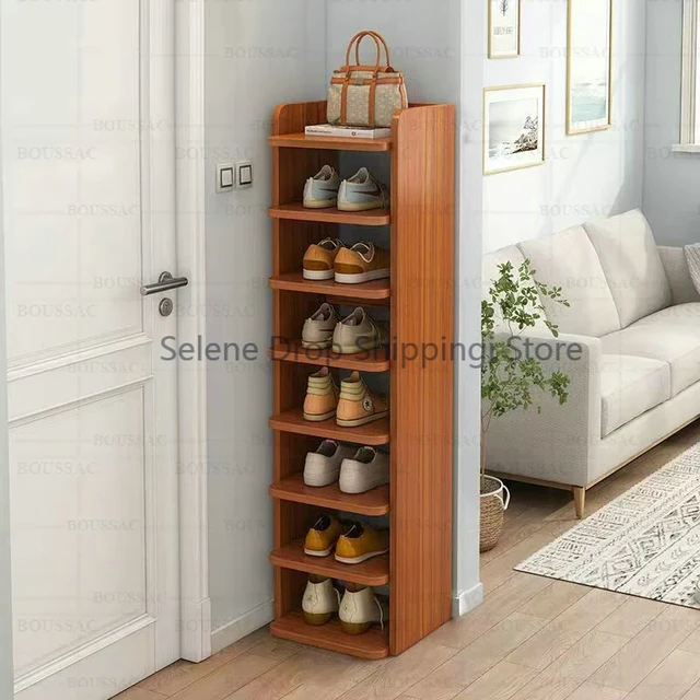 Shoe Rack,Vertical Shoe Rack,Entryway Wooden Shoes Racks, Modern Shoe Rack  Organizer, Space Saving Shoes Storage Dark brown