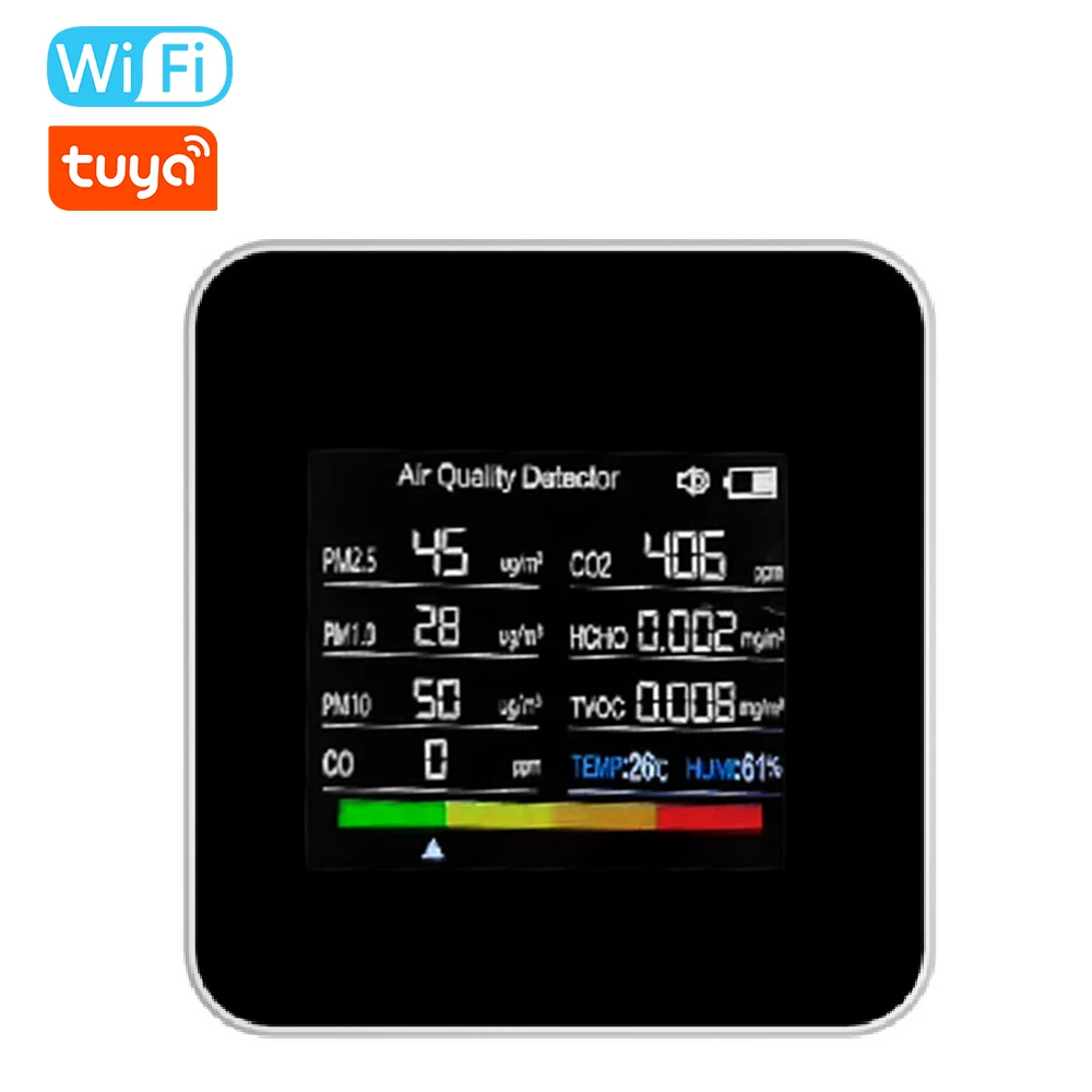 

14 in 1 Smart Air Quality Monitor Indoor CO2/CO/TVOC/HCHO/PM2.5/PM1.0/PM10 Detector Temperature Humidity Meter Time Alarm Clock