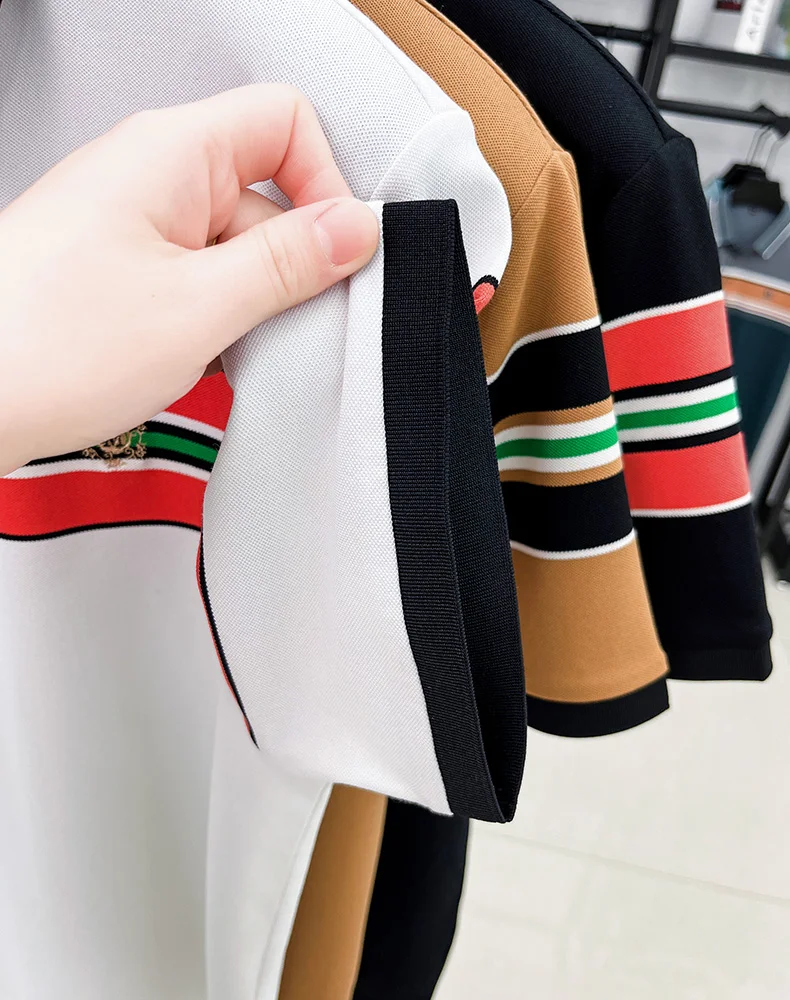 Light luxury letter embroidery polo shirt fashion brand men short sleeve T-shirt new stripe comfort summer breathable casual top 23 Sa244edb6ea104b10951d84ca094978edH