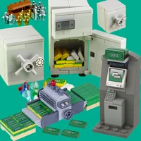 MOC City Strongbox Building Blocks Safe Diamond Dollar Gold Money Treasure Chest Accessories City Bank ATM Brick Kids Toys Gifts 1