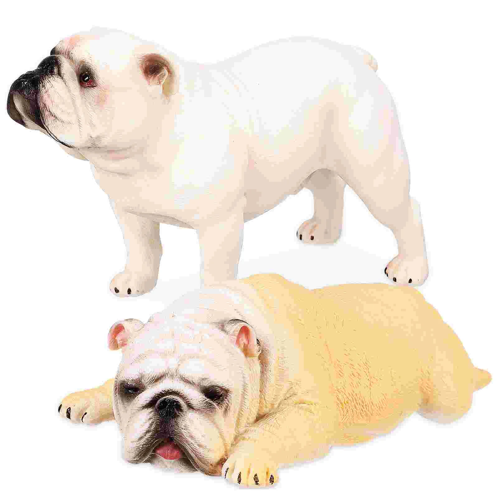 

2 Pcs Dog Figure Model Simulation Figurine Ornament Wedding Decor Car Bulldog Plastic Animal Lovers Kids Toys