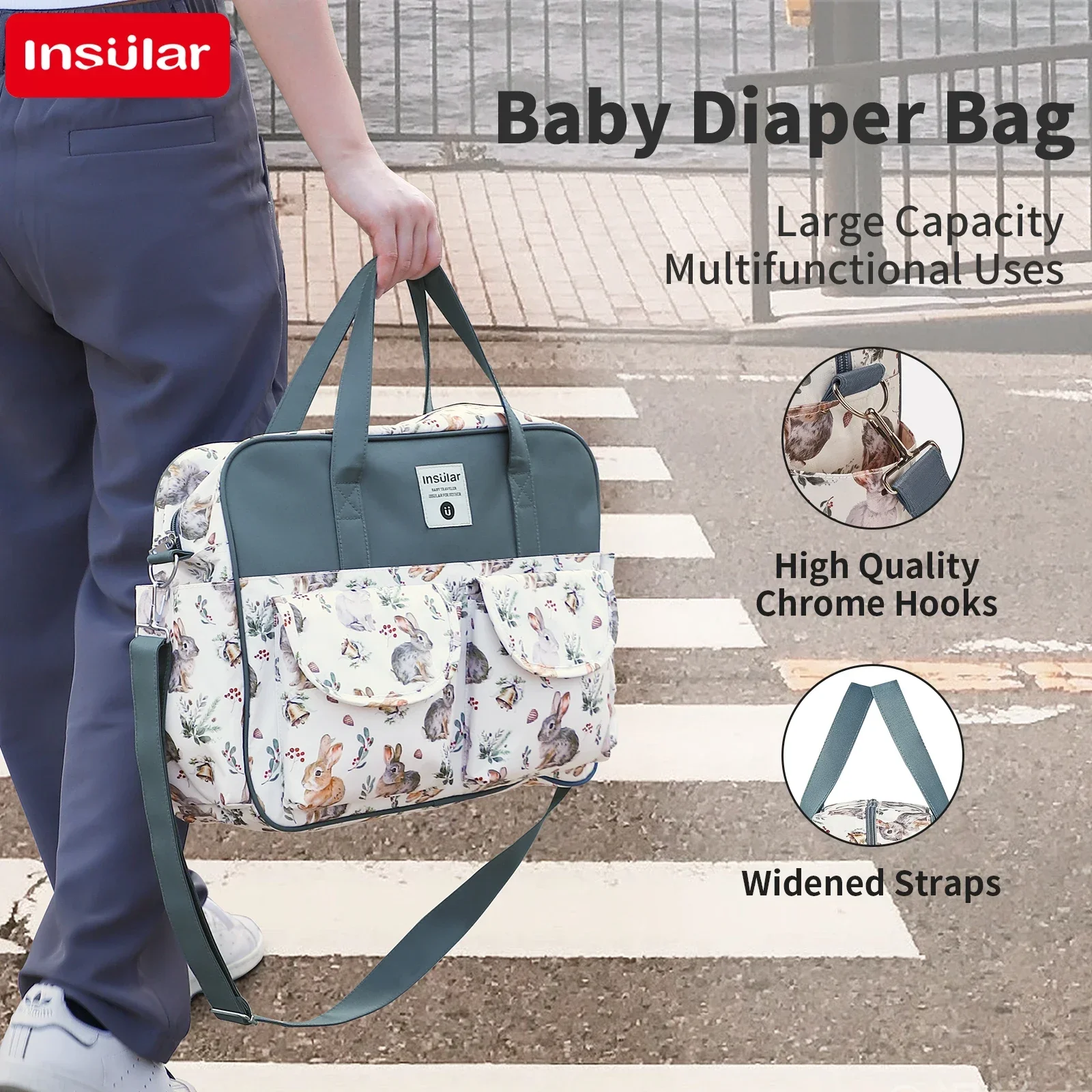 Baby Sky Grey Printed Diaper & Mommy Shoulder Bag main image 1