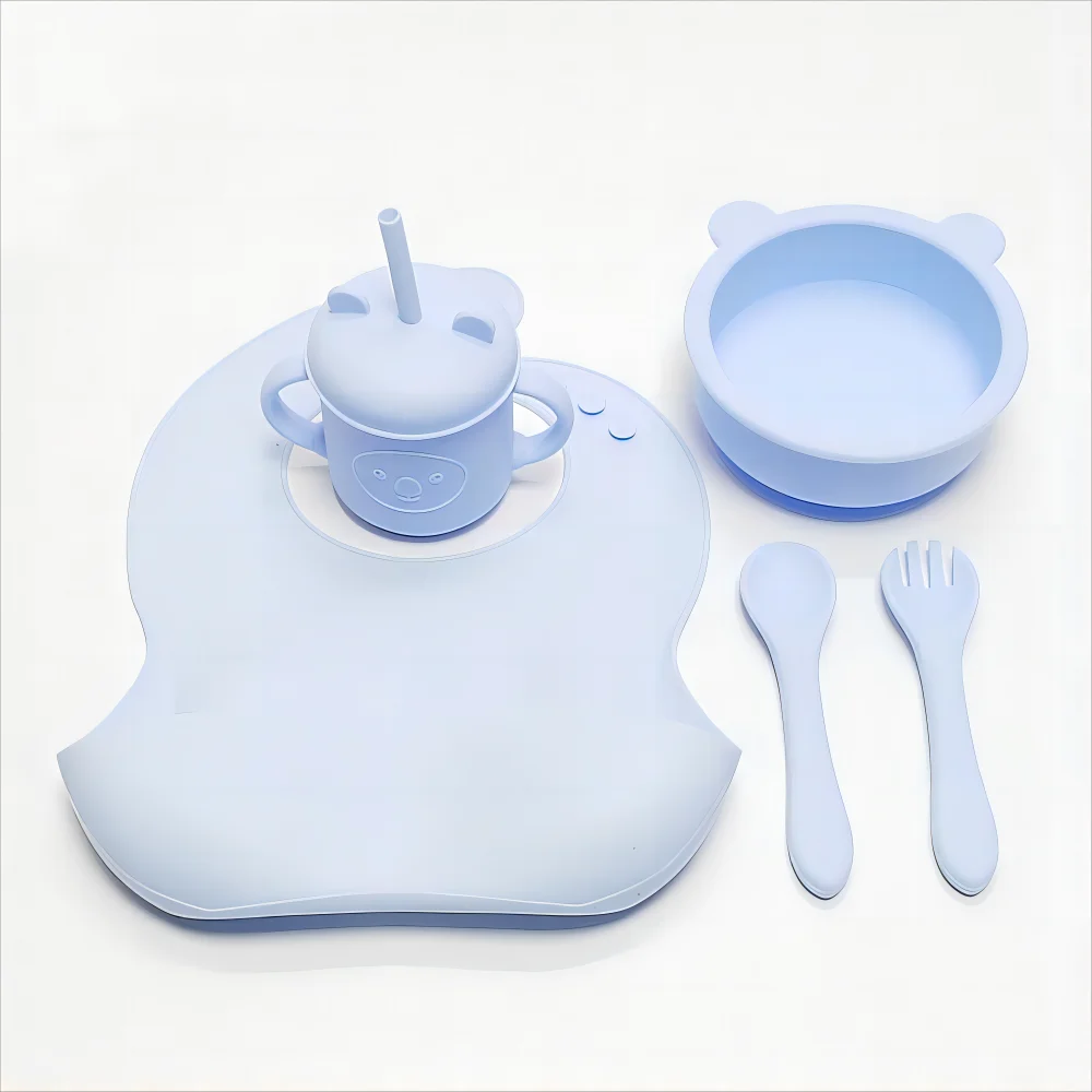 Set di posate in silicone per bambini baby learning to eat ciotola complementare baby mangiare forchetta cucchiaio set forte aspirazione anti-goccia