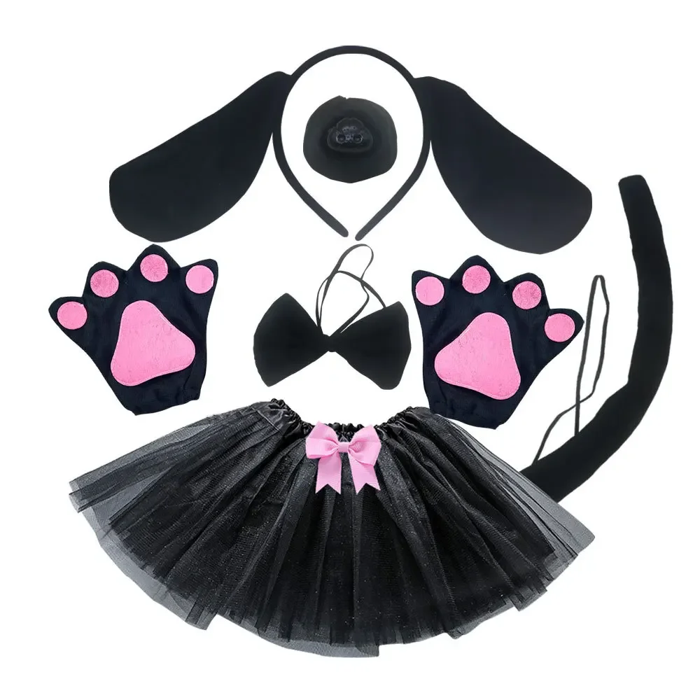Girls Kids Children Animals Dog Ears Headband Tails Bow Nose Skirt Set Party Gift Birthday Halloween Costume Cosplay
