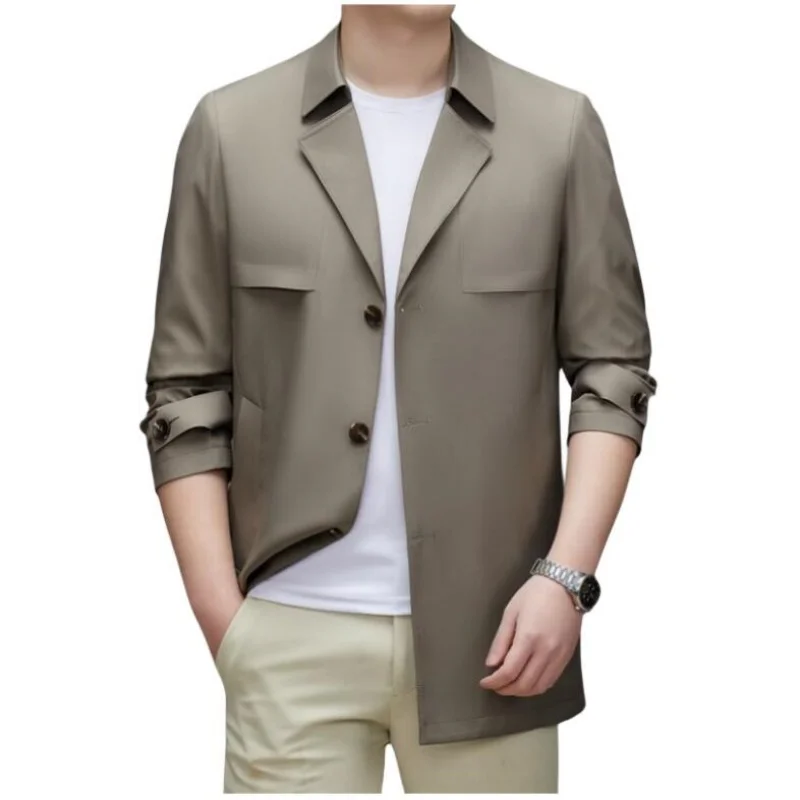 Spring Fall Men's Clothing Trench Coat Lapel Single Breasted Straight Business Casual Youth Youth Popular Style Jacket Men