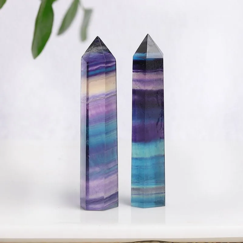 Natural Crystal Stone Creative Striped Fluorite Gemstone Rainbow Stone Bar Gem Ornaments Home Decor Craft Collectibles Gift Wand Point natural crystal stone