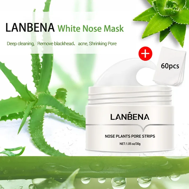 LANBENA White Nose Mask and 60pcs Cleanses Skin Remove Blackheads Aloe Vera Extract Deeply Cleaning Hydrating Shrinks Pores cat s white aloe vera комкующийся наполнитель для кошек с ароматом алоэ вера 8 55 кг