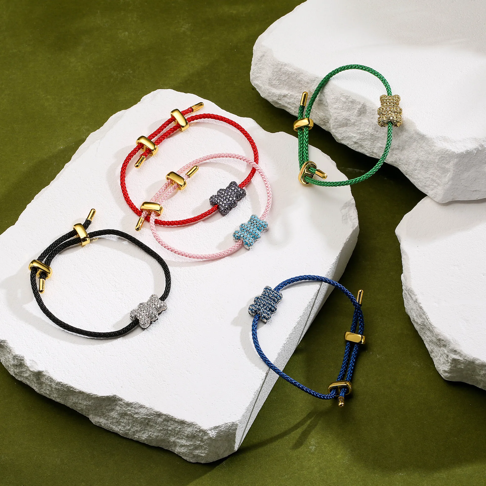 New Bracelet Women's 18k Gold Plated Colorful Crystal Zircon Cartoon Bear Pop Fashion Jewelry Couple Holiday Gift