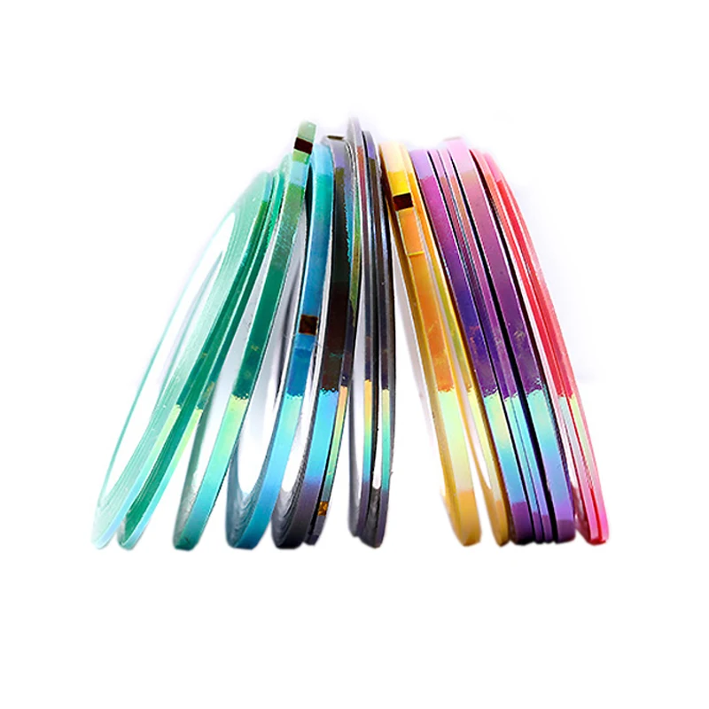 18Pcs Jelly Candy Nail Art Striping Tape Stickers, Holographic French Line Nail Decals for DIY Manicure Decoration