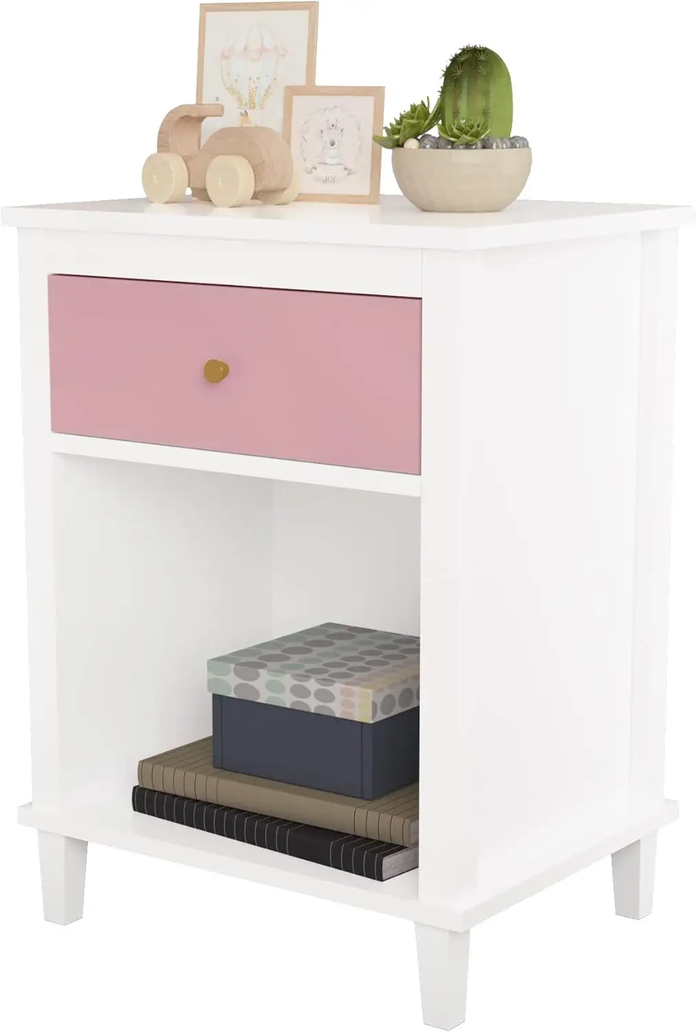 Drawer One Shelf,End Table for Bedroom,Bed Side Table for Kids, Adults,Guest Room Children&rsquo;s Room,Easy Assembly(Pink)