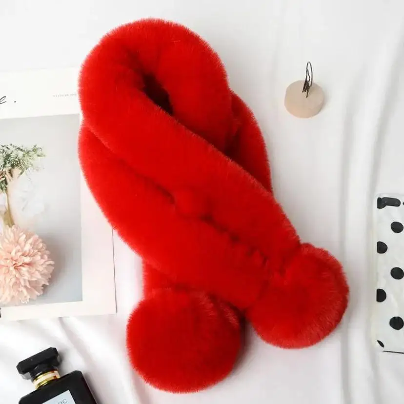 1 Pcs Women's Autumn And Winter Warm Imitation Rabbit Fur Fur Scarf Thickened Fur Ball Ball Scarf Solid Color Neck Cover