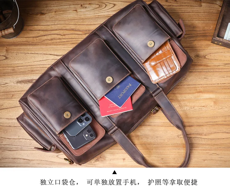PNDME lässige Designer-Reisetasche aus echtem Leder für Herren, Vintage-Luxus-Handtasche aus Crazy-Horse-Rindsleder mit großem Fassungsvermögen – Detail 22