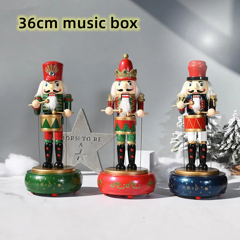 

36cm Nutcracker Soldier Doll Wooden Music Box Crafts Living Room Home Decoration Christmas Featured Crafts Decoration