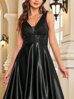 Mallory Sequin V-neck Satin Gown 6