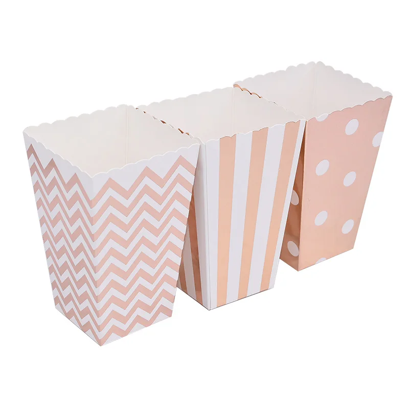 12pcs Gold Silver Dot Wave Striped Paper Popcorn Box Pop Corn Candy/ Snack Favor Box Xmas Wedding Kid Birthday Party Decoration