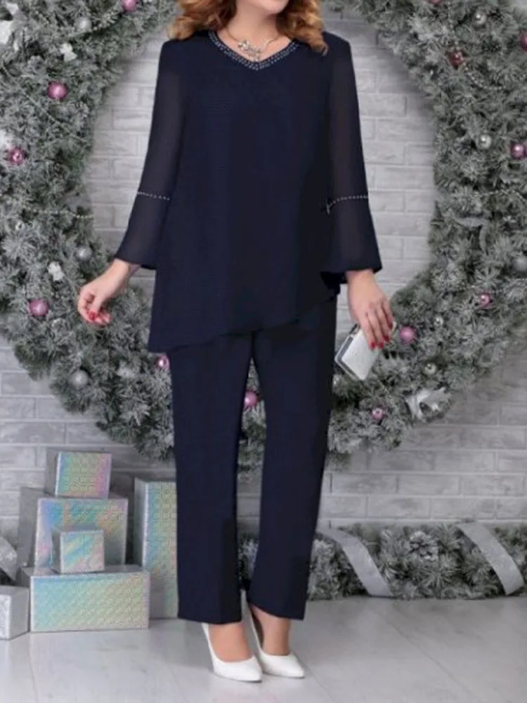 Women Casual Long Sleeve Blouse Sets Two Piece