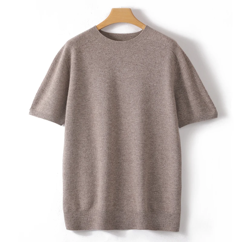 Fashion summer new men's O-neck 100% pure wool sweater short-sleeved knitted pullover casual coat cashmere sweater T-shirt 2023 5