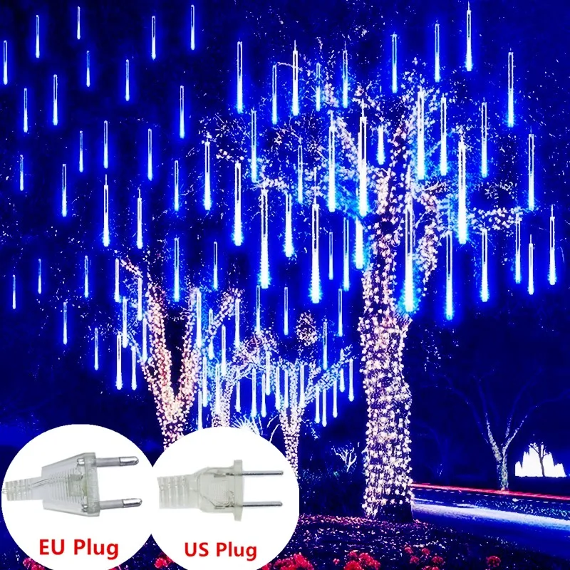 3Pcs 24 Tubi Pioggia Di Meteore Luci Led Stringa Decorazioni Natalizie All'Aperto Strada Ghirlanda Matrimonio Fata Decorazione Del Giardino 2023