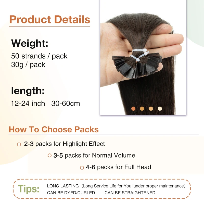 플랫 팁 헤어 익스텐션 케라틴 인간 헤어 익스텐션 퓨전 헤어 1x0.8cm 본드 14-22인치 비-레미 0.6g/스트랜드