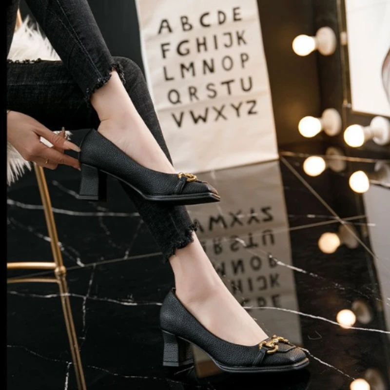 Spring Women's High Heels Mary Jane Shallow Mouth Women's Casual Shoes High Quality Retro Square Head Fashion Women's Shoes 2025 6