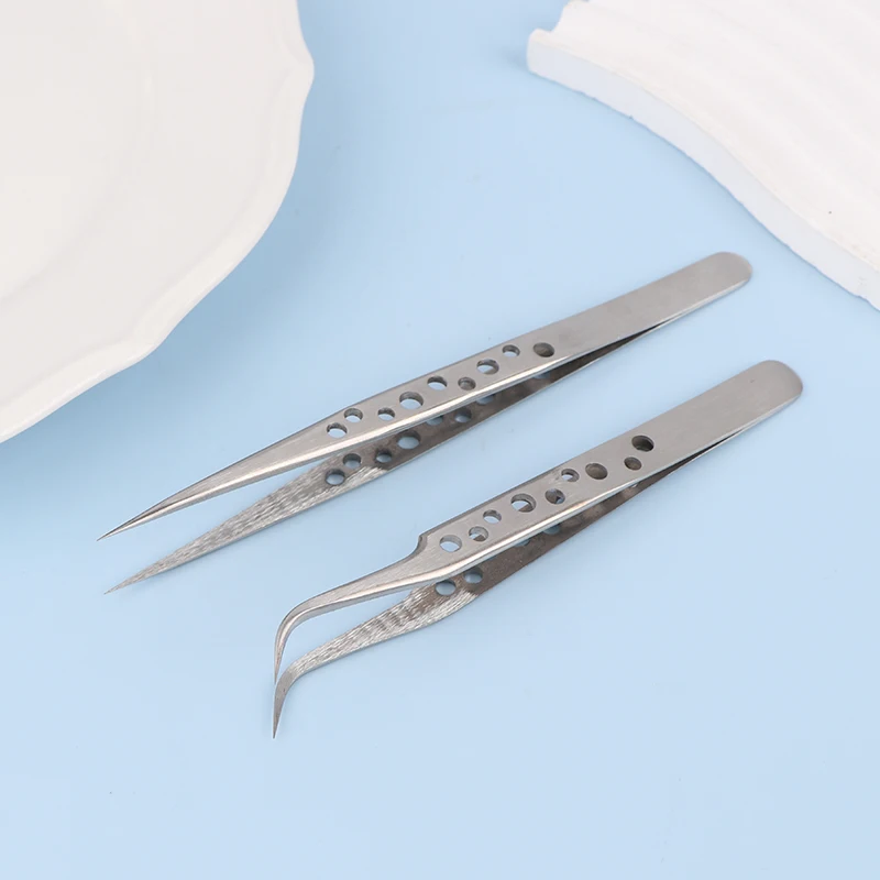 2Pcs 140/120mm 산업용 스테인레스 스틸 핀셋 전자 제품 정전기 방지 곡선형 스트레이트 팁 정밀 핀셋