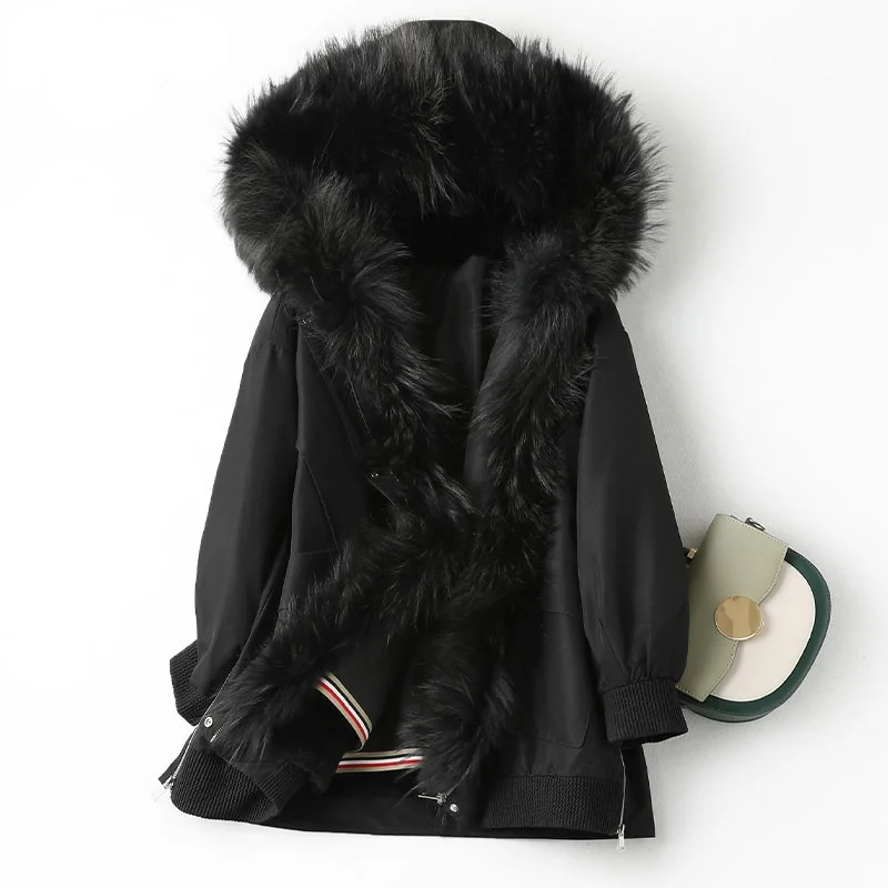 

Rabbit Rex Hooded Fur Real Liner Parkas Female Winter 2023 Raccoon Fur Collar Coat Women Warm Jacket Manteau Femme Gxy806