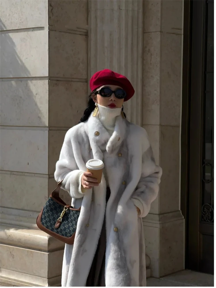 Thicken Long Faux Rabbit Fur Overcoats Winter Imitate Mink Chaquetas High Quality Women Plush Coats Stand Collar Furry Jackets