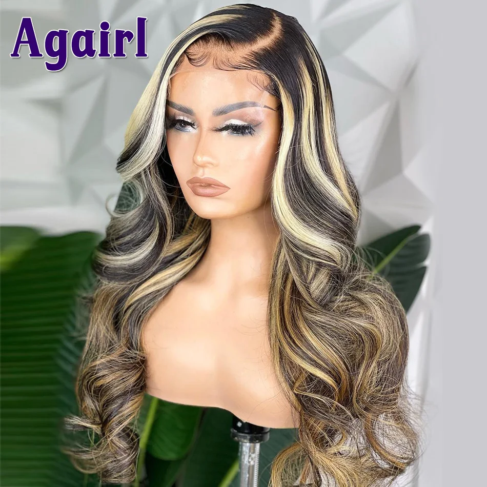 200% Highlight Schwarz Blond Braun 13X6 Körper Welle Spitze Front Menschliches Haar Perücken Transparent 13x4 Spitze Frontal Perücke 30Inch Verschluss Perücke