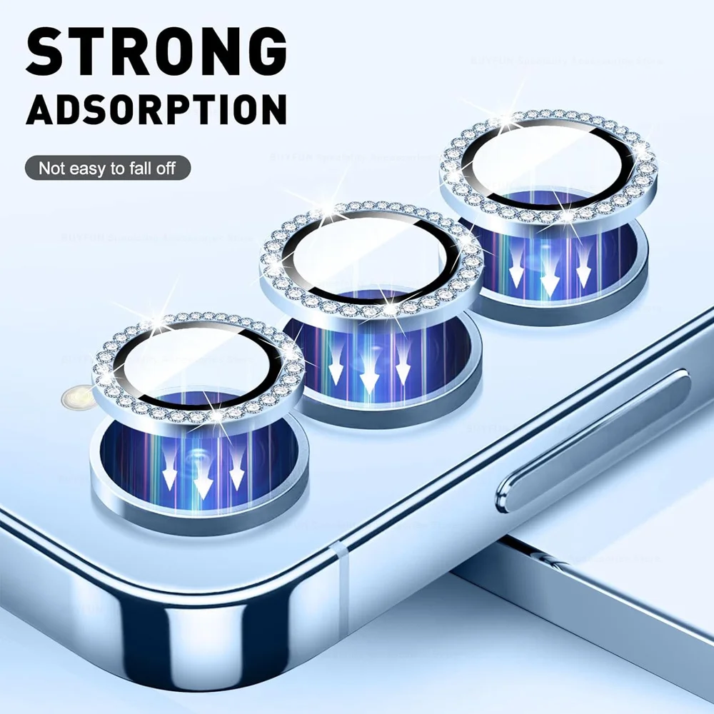Diamond Camera Lens Protector with Shiny Tempered Glass and Alloy Metal Ring
