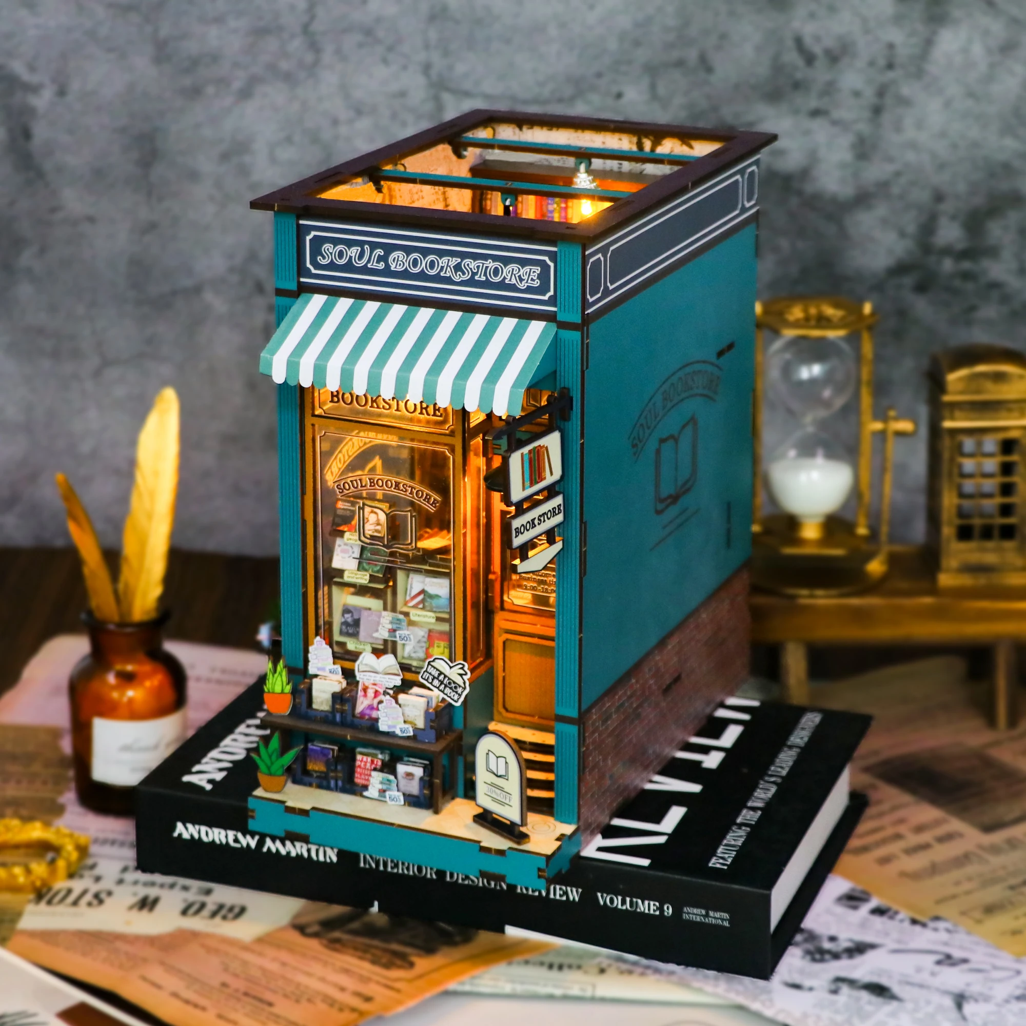DIY Wooden Book Nook: Miniature Soul Bookstore Bookshelf Bookends Kit