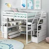Full-size loft bed frame with stairs and desk, suitable for children, teens and adults - white 3