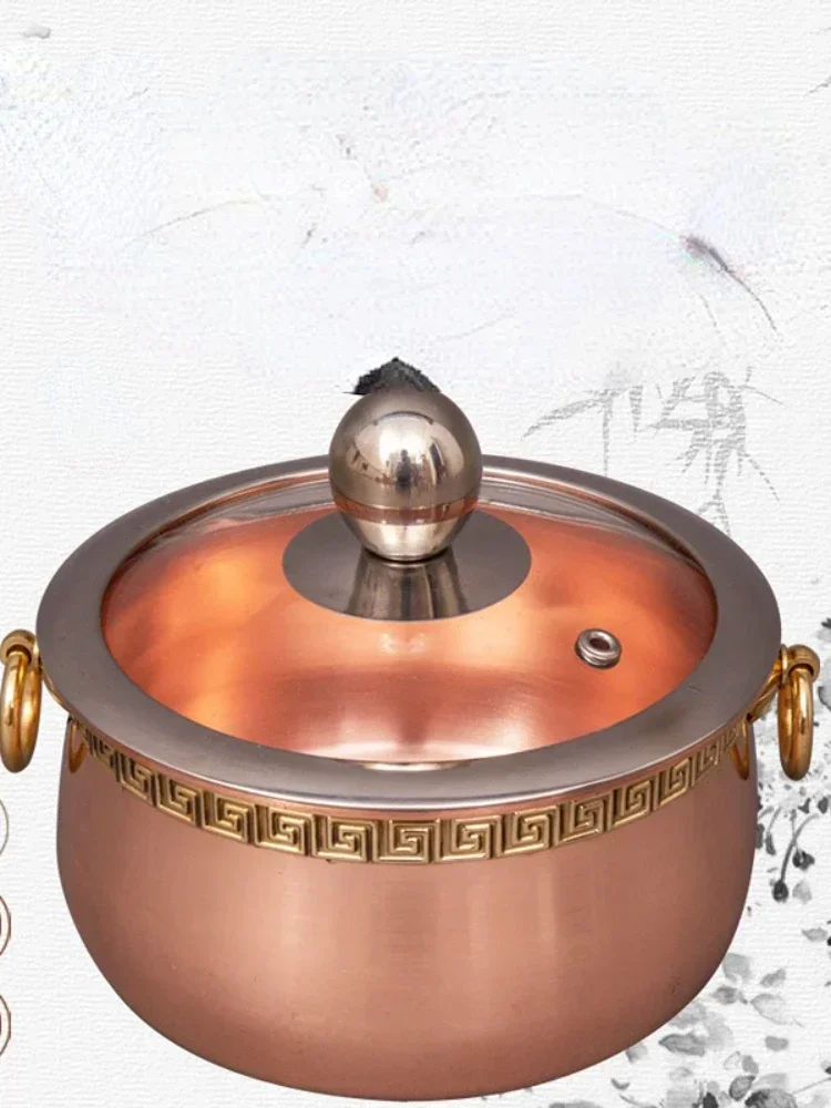 Pure copper thickened restaurant single hot pot one person shabu mutton small copper pot - Image 3