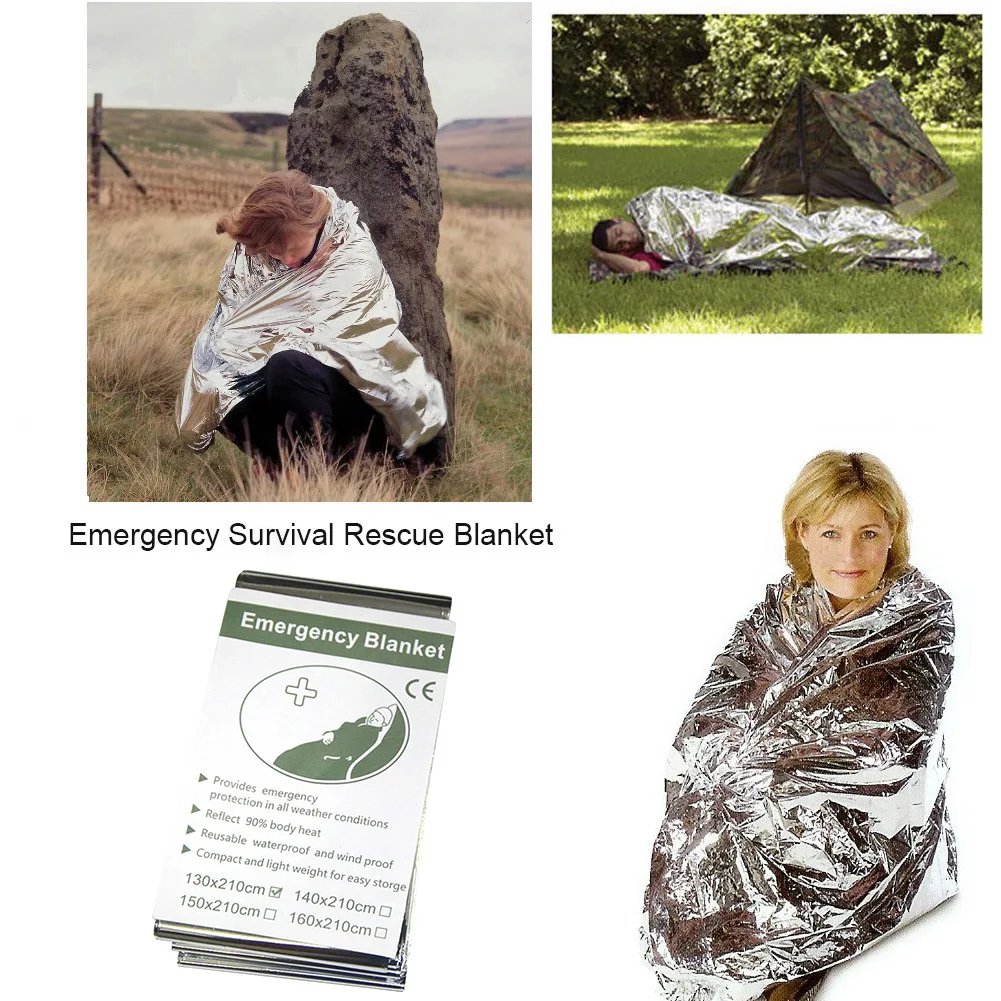 Outdoor Emergency Blanket Survival First Aid Rescue Kit Waterproof Foil Thermal Blanket Insulation Hot for Camping 5Pcs