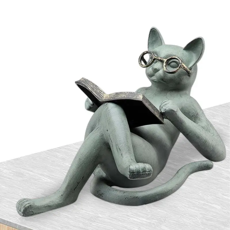 

Literary Cat Garden Statue Reading Literature Cat Garden Statue Glasses Cat Office Ornament Home Decoration Ornament Gift