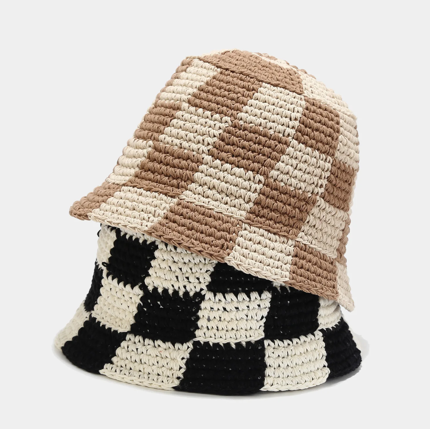 Fashion Plaid Crochet Bucket Hats 